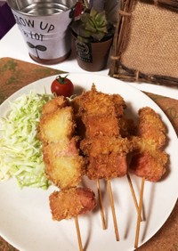 魚肉ソーセージと玉ねぎの串カツ