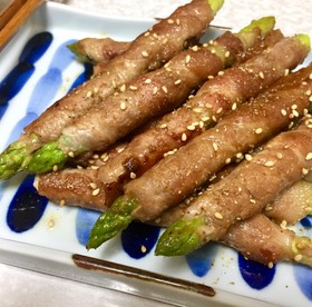アスパラ肉巻きの甘辛照り焼き 山椒風味