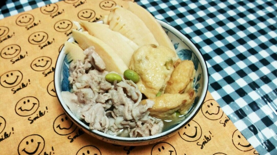 筍と豚と豆腐天(がんも､魚河岸揚)の煮物の画像
