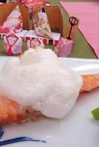ひな祭り　鮭の白桃焼き