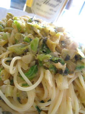 キャベツと葱のクリームパスタ