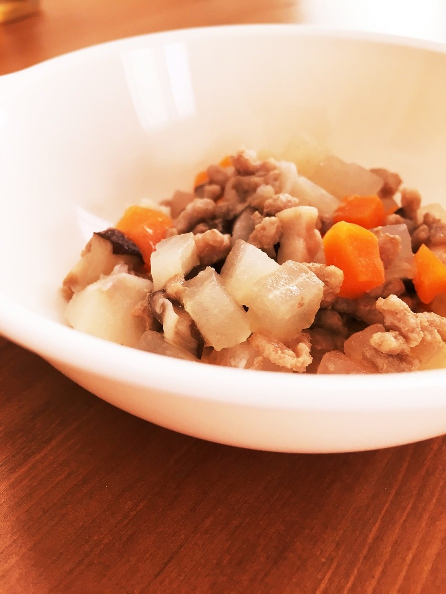 すぐに柔らか♫離乳食 根菜とひき肉の煮物の画像