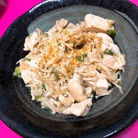 鶏モモ肉とエノキのポン酢炒め