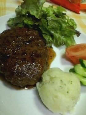 うんまー♪甘辛にんにくタレのハンバーグ♪