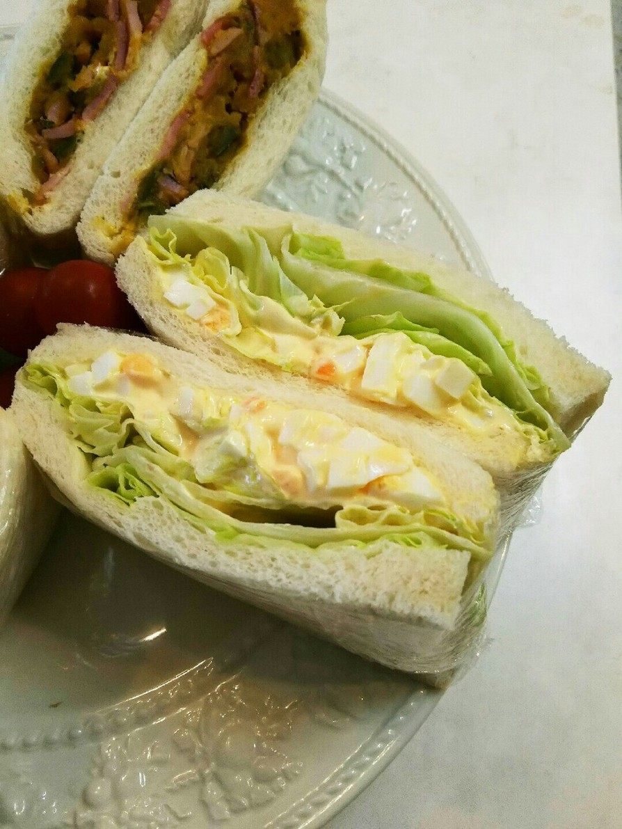 お弁当 玉子サラダとレタスのサンドイッチの画像