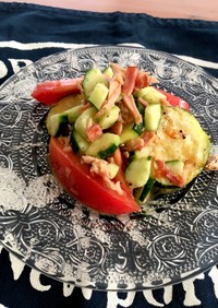 ズッキーニとトマトキュウリの夏野菜サラダ