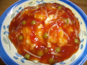 ふゎふゎ手抜き天津飯♪甘酢ケチャプあん♡