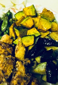 夏野菜と鶏胸肉の揚げ煮