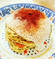 ヘルシー!豆腐クリームの紅茶パンケーキの写真