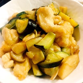 ナスと鶏胸肉のココナッツオイル醤油炒め