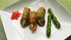 超簡単!アスパラと紅ショウガの磯辺揚げ!
