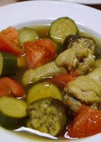 鶏手羽元と夏野菜ののスープ