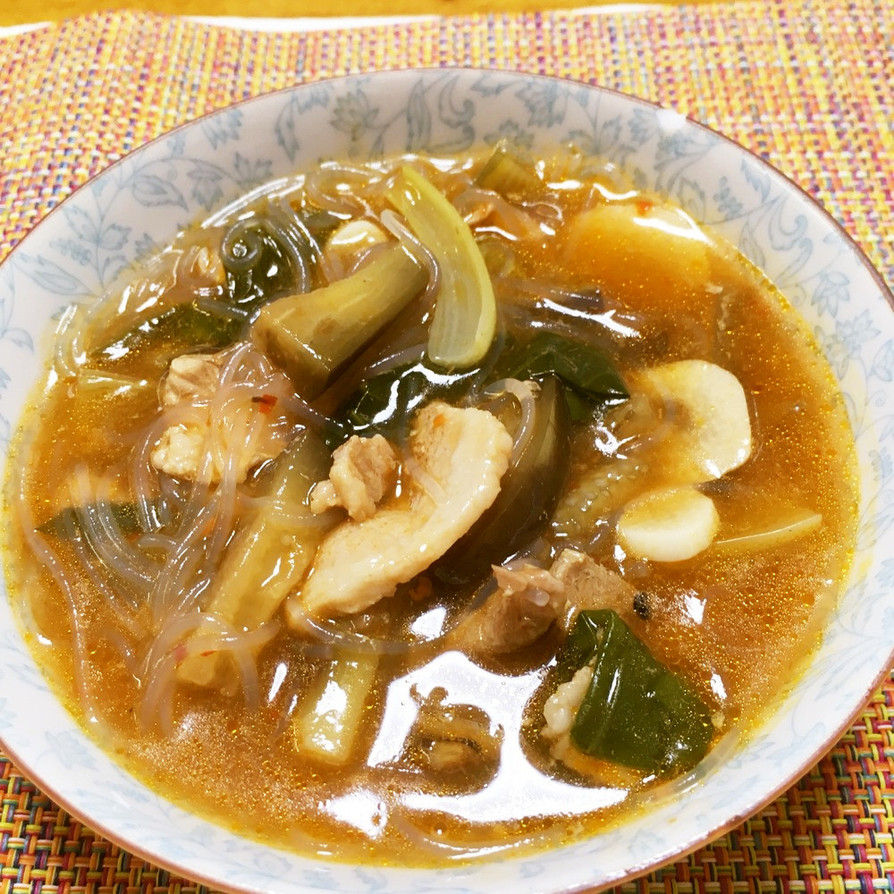 ”ピリ辛”ブタ小間とニンニクのスープの画像