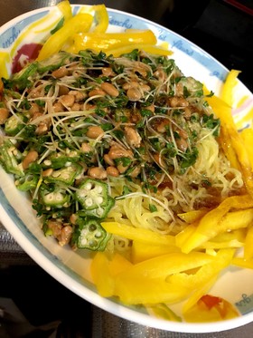 オクラ☆納豆のぶっかけ冷麺(^^)