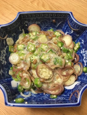 猛暑に♪サッパリオクラ納豆のミョウガ和え