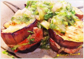 ナスと豚ひき肉挟み焼き★大葉生姜あんかけ
