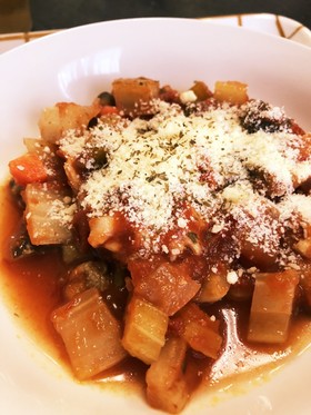電子レンジ圧力鍋で夏野菜のトマト煮込み