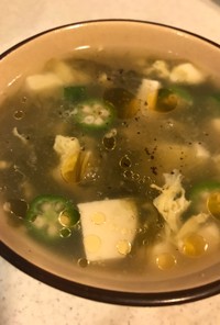 オクラ アオサ 豆腐 卵の中華スープ