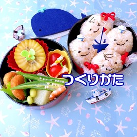 ラップに書けるペンでマリンおにぎり弁当