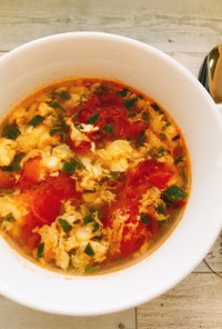 簡単さっぱり☆トマトとモロヘイヤのスープ