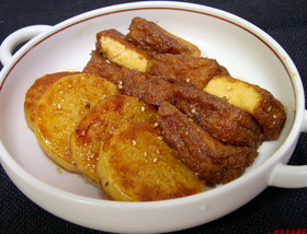焼肉のタレde厚揚げと長いものステーキ
