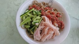 *蒸し鶏の梅だれサラダそば*