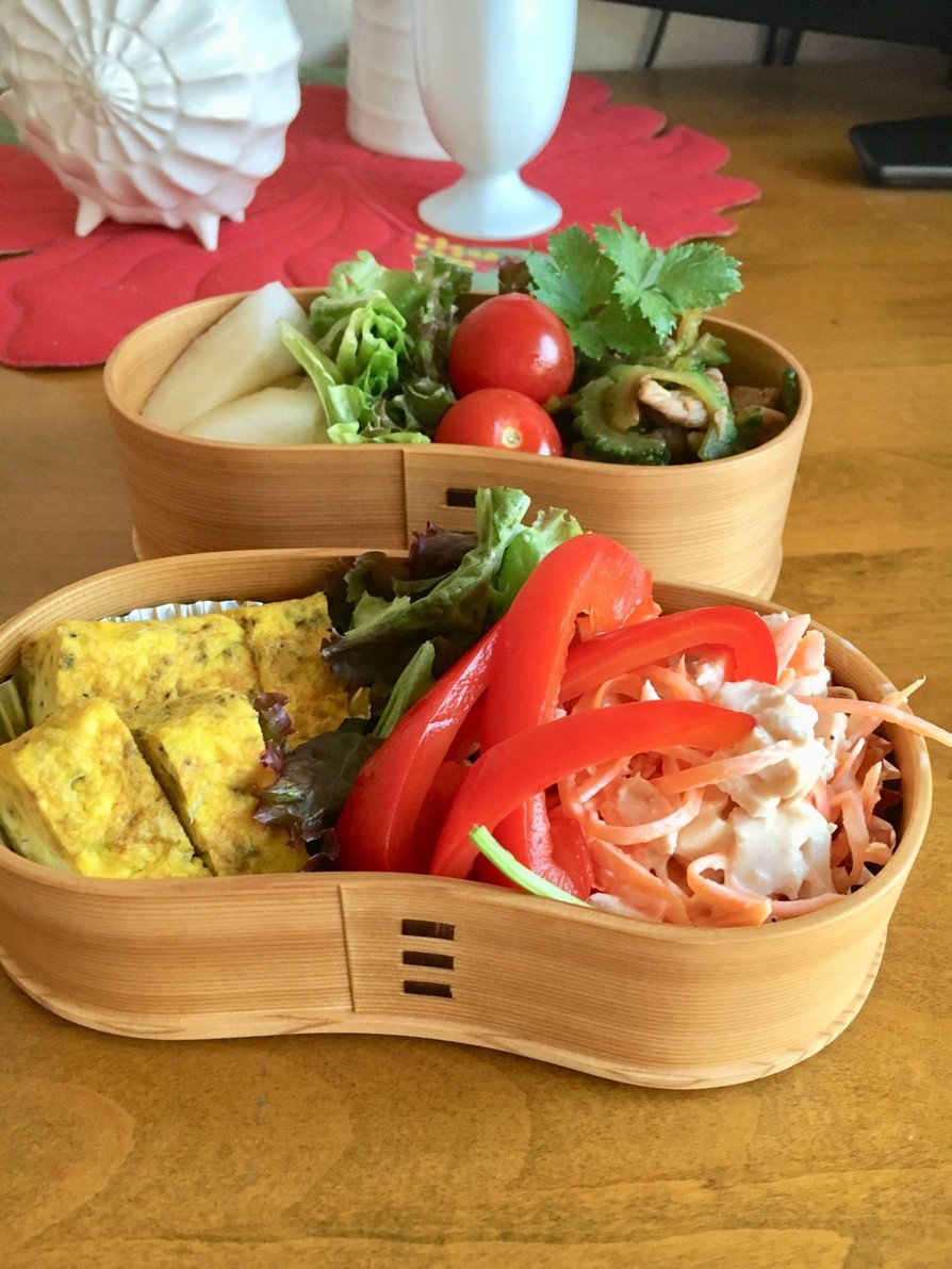 ベランダゴーヤのチャンプルーワッパお弁当の画像