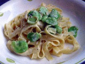 山葵と空豆(蚕豆)のクリームパスタ