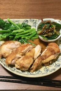 雑な男料理：鶏もも肉のわさび醤油焼き②