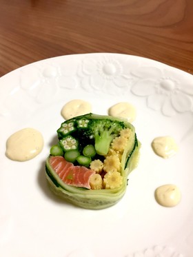 簡単 綺麗なサーモンと夏野菜のテリーヌ