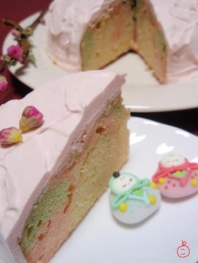 ひな祭りに♪三色マーブルデコケーキ♪
