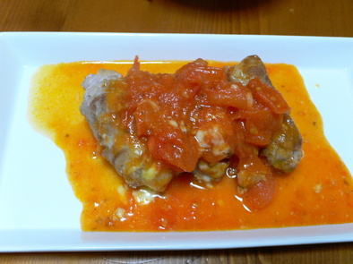 豚肉チーズロール・フレッシュトマト煮の写真