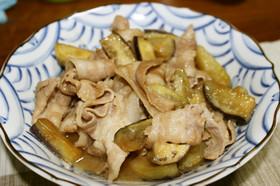 ナスと豚肉の甘口ぽんず炒め