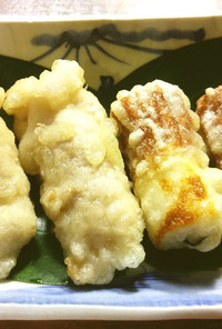ひたし豆と葉唐辛子の豚肉巻きの天ぷら