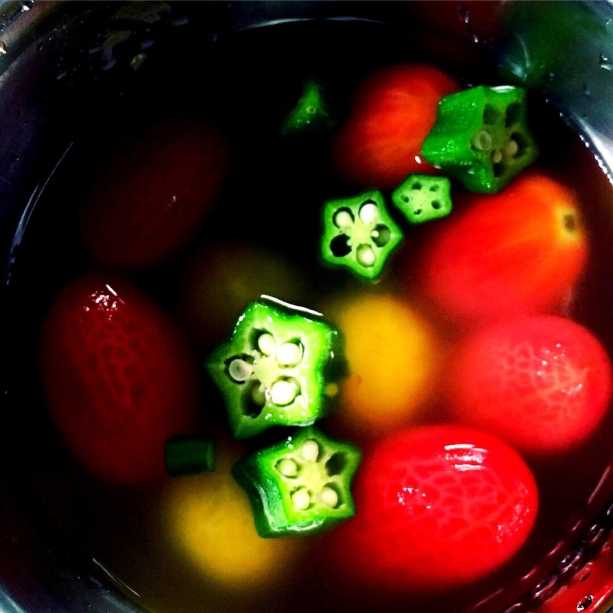 トマトとオクラのキラキラ出汁浸しの画像