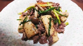 牛肉と長芋、小ネギのオイスター炒め♪