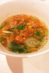 トマトセロリ黒胡椒、レンジでスープ