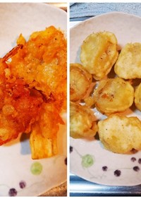 変わり種天ぷら～ゴボウ玉ねぎツナとバナナ