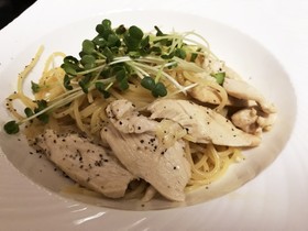 【レンジ】鶏ハムと柚子胡椒パスタ