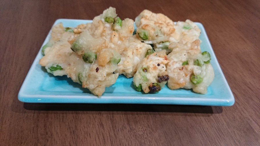 枝豆とおかきの天ぷら風おつまみの画像