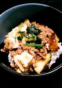 びっくりグリーンカレー味麻婆茄子豆腐丼