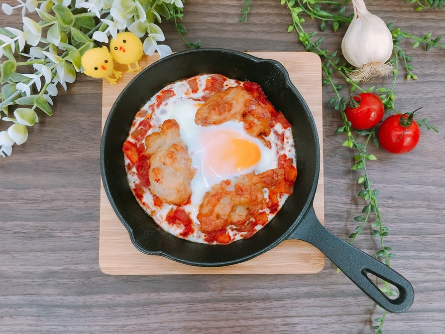 ニトスキで簡単朝食！唐揚げトマト煮込みの画像