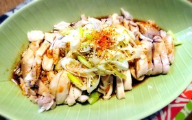 よだれ鶏風♪鶏モモ肉とナスの蒸し物