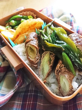 のっけ弁当(ネギの肉巻き)