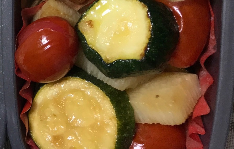 ズッキーニと長芋とミニトマトのポン酢炒めの画像