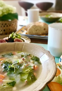 白インゲン豆とベーコン&レタスのスープ