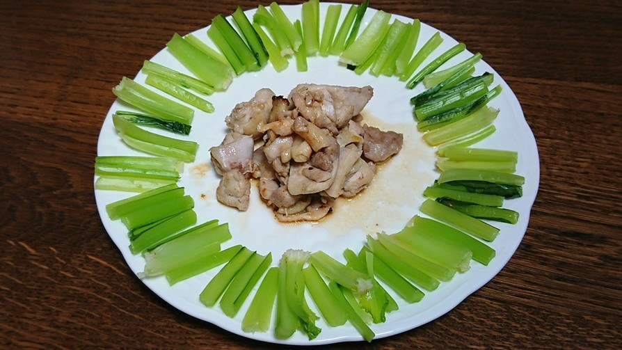鶏もも塩胡椒蒸し焼きの小松菜添えの画像