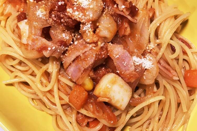 冷凍シーフードミックスで簡単トマトパスタ レシピ 作り方 By おばんドス クックパッド 簡単おいしいみんなのレシピが349万品