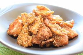 鶏もも肉とレンコンの甘辛から揚げ!