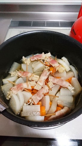 大根とベーコンえのきの煮物
